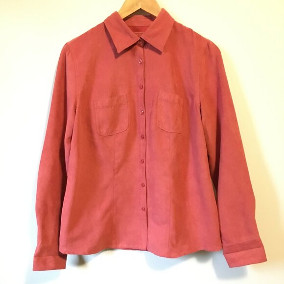 Vintage Northern Reflections Coral Pink Faux Suede Button Down Dress Shirt - Picture 1 of 14